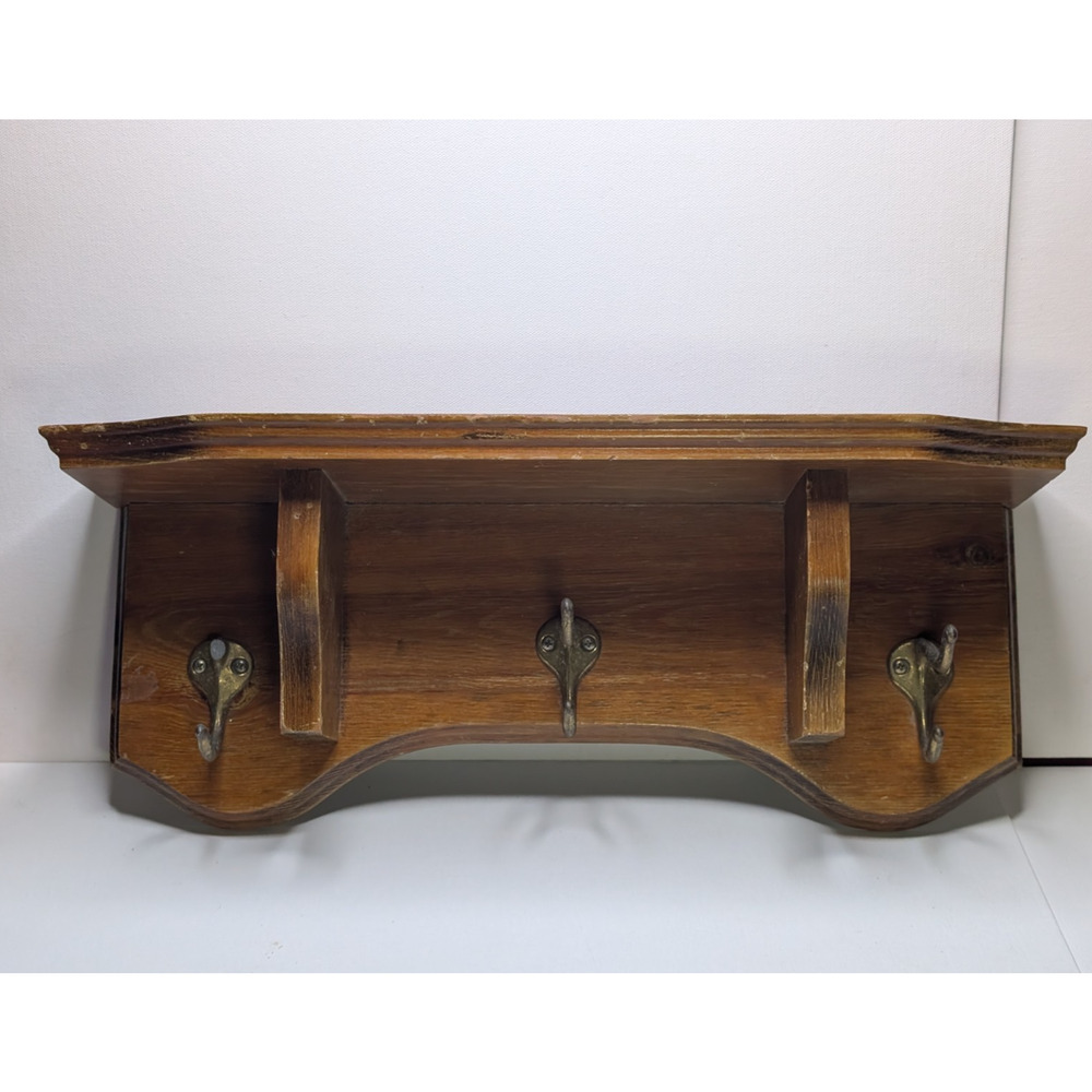 Rustic Wooden Wall Shelf Coat Rack Entryway Organizer 5 Hook Farmhouse Decor